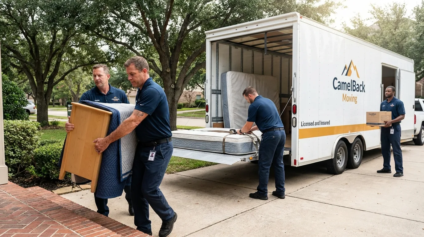 Crew loading residential truck for cross-state move from West Frankfort, IL