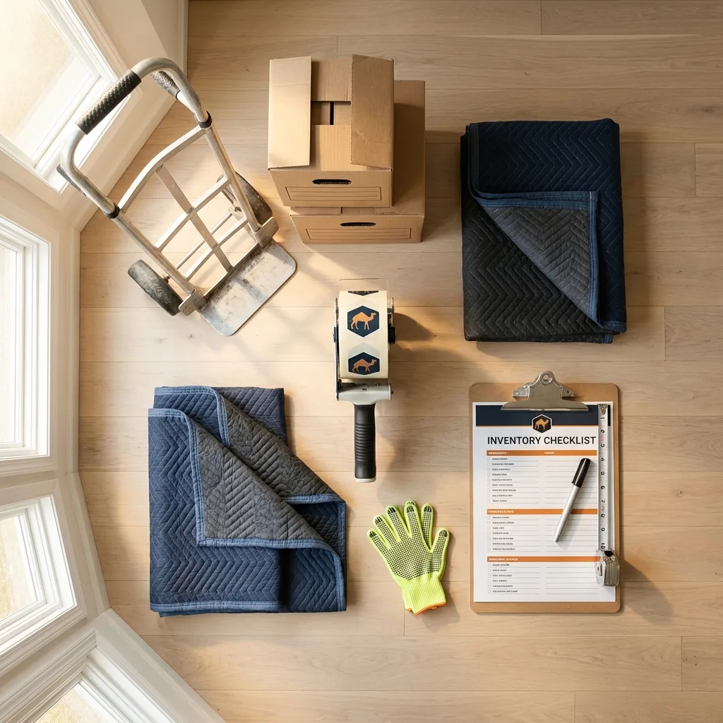 Professional moving supplies and packing materials layout for West Frankfort residential relocations